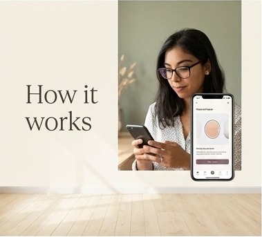 A woman in her thirties using the Candid Beauty decode on her phone